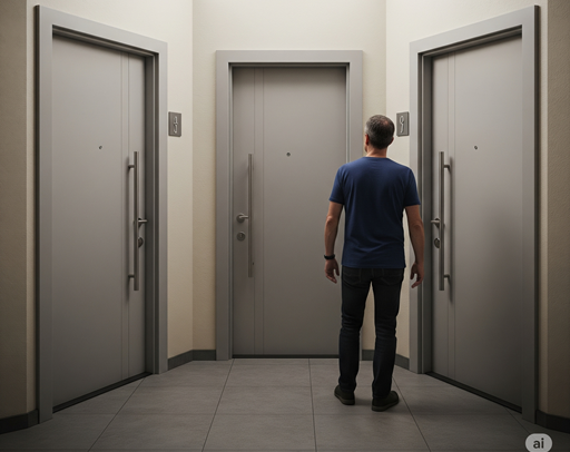 Home entrance with a compass overlay pointing to directions