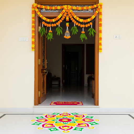 Well-decorated home entrance with positive Vastu elements.